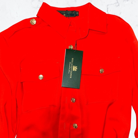 HOLLAND COOPER Gold Button Up Red/Orange Blouse Top Shirt UK6 - S - US2 - Picture 6 of 8